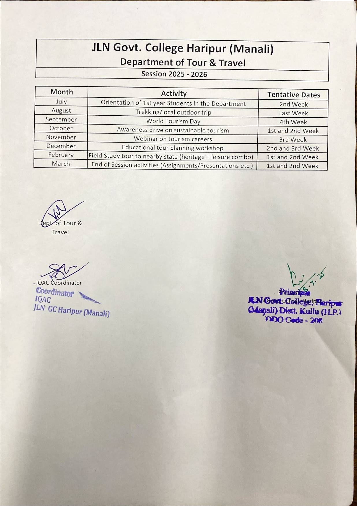 Upcoming Activities 2025-26