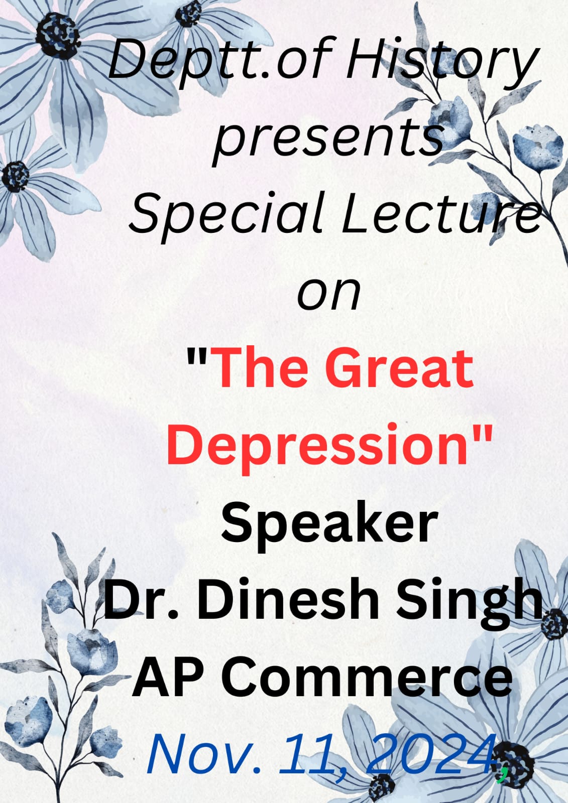 Special Lecture on 'The Great Depression' by Department of History