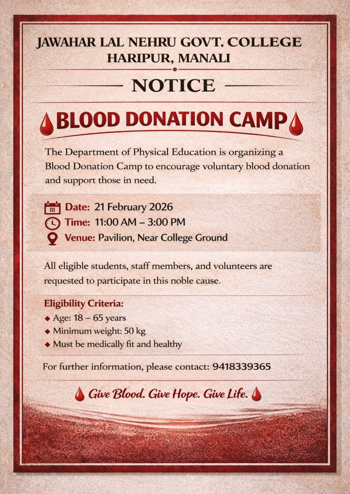 Blood donation camp on 21/02/2026