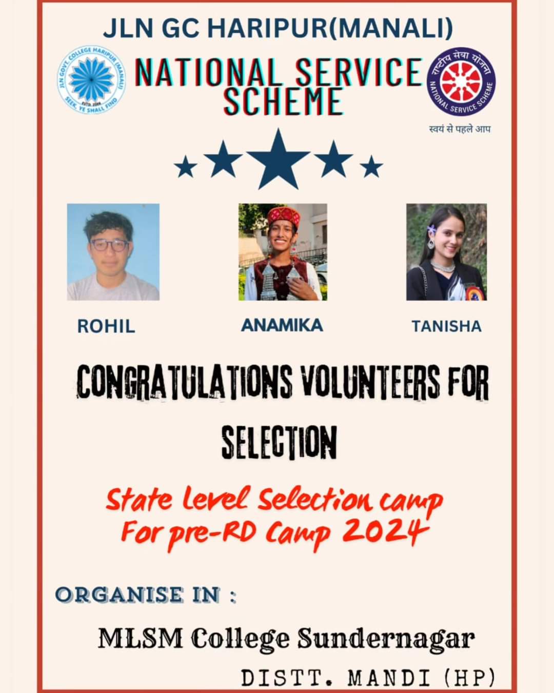 State level selection for pre-RD camp NSS  2024